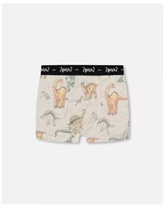 Боксеры для мальчиков с принтом "Динозавр" на пестром и бежевом фоне - Toddler|Child, белый Deux par deux