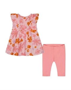 Детский комплект для девочки: туника с принтом и однотонные леггинсы - Baby, розовый Deux par deux
