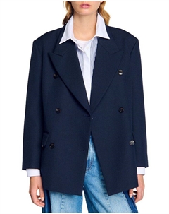 Шерстяной пиджак с добавками, синий Sandro