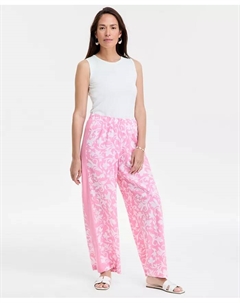 Женские льняные брюки с принтом на резинке, красный Jm collection