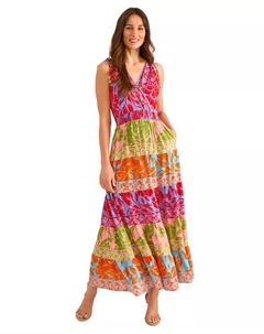 Женское макси-платье с запахом и принтом, мультиколор Vince camuto