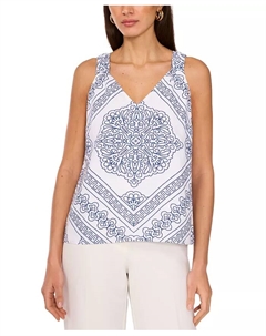 Женская льняная майка с V-образным вырезом и принтом, синий Vince camuto