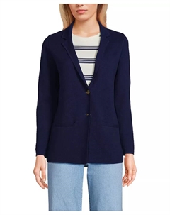Женский тонкий кардиган-блейзер на пуговицах из хлопка, синий Lands' end