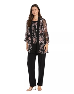 Женский комплект из 2 предметов: топ с вышивкой и прозрачными рукавами + брюки, розовый R&m richards