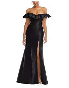 Женское платье-труба из сатина с рюшами на бретелях, черный Alfred sung