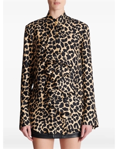 Рубашка с оборками и леопардовым принтом, нейтральный Balmain