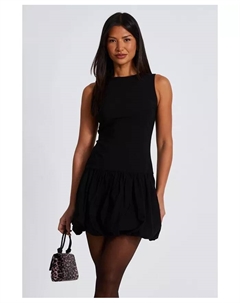 Женское платье-клеш с круглым вырезом и присборенной юбкой из бенгалина, черный Quiz