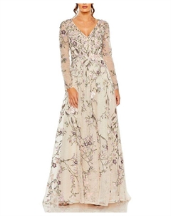 Платье с V-образным вырезом и длинными рукавами с вышивкой, розовый Mac duggal