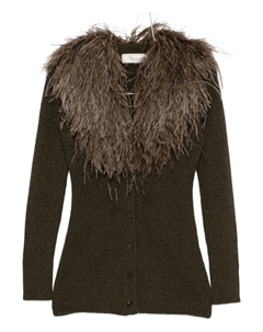 Шерстяной кардиган с отделкой из перьев, зеленый Blumarine