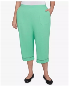 Капри с кружевной отделкой в горошек для полных, зеленый Alfred dunner