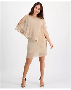 Мини-платье трапеция с металлизированными вставками и накидкой Petite Cape-Overlay Metallic A-Line Dress, золотой Connected