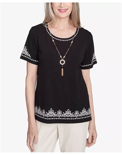 Женская футболка Natural Instinct с вышитой каймой и круглым вырезом, черный Alfred dunner