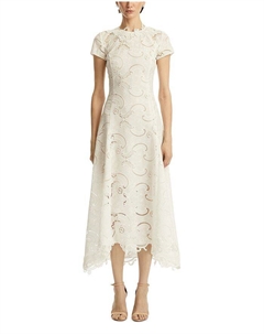 Короткий рукав, платье дневное с гипюром Scroll, белый Oscar de la renta