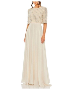 Шифоновое платье с полностью расшитым бисером верхом, коричневый/бежевый Mac duggal