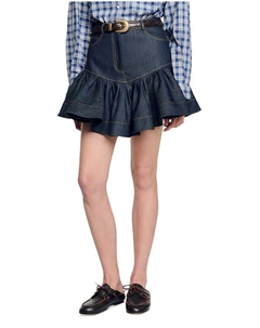 Юбка мини из денима с рюшами, синий Sandro