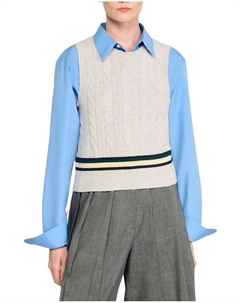 Шерстяной жилет с кашемиром и косой вязкой, серый Sandro