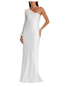 Платье с блузонным рукавом и одним плечом, белый Mac duggal