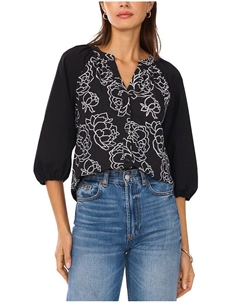 Рубашка с вышивкой и рукавом реглан на пуговицах, черный Vince camuto