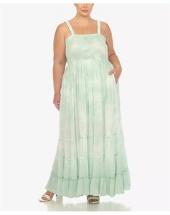 Платье макси с рюшами и сборкой Plus Size, зеленый White mark