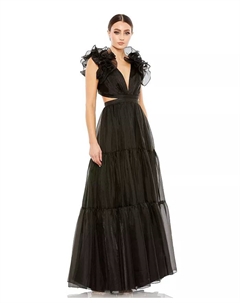 Женское платье с рюшами, вырезом на плечах и мягкими завязками сзади, многослойное, зеленый Mac duggal