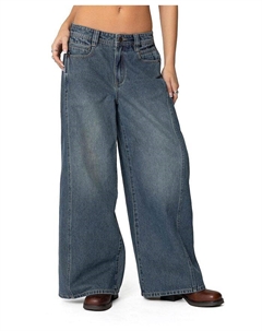 Хила Брюки багги с боковым разрезом, темная стирка, синий Edikted