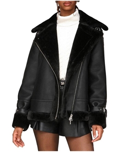 Укороченное мото-пальто из искусственной овчины оверсайз, черный Avec les filles
