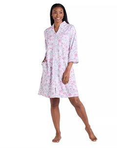 Женский короткий халат с принтом и молнией, с рукавом 3/4, белый Miss elaine