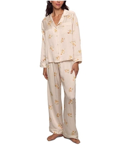 Инез Пижамный комплект из стираемого шелка с принтом, длинный, оранжевый Eberjey