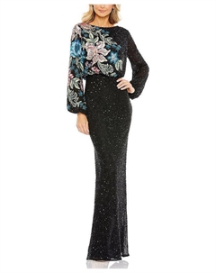 Вышитое платье с высоким воротником и разноцветным цветочным принтом, черный Mac duggal