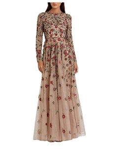 Украшенное платье с высоким воротником, длинными рукавами и силуэтом А-силуэта, розовый Mac duggal