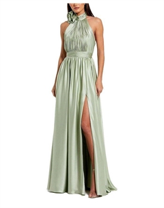 Мягкое плиссированное платье-халат с запахом и высоким разрезом, зеленый Mac duggal
