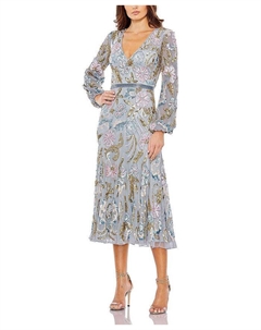 Элегантное миди-платье с длинными рукавами и декоративными манжетами, серый Mac duggal