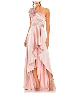 Асимметричное платье с рюшами, вырезом и разной длиной подола, розовый Mac duggal