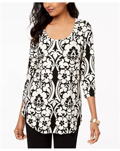 Женский топ с принтом и круглым вырезом, с рукавом 3/4, белый Jm collection