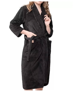 Унисекс-халат с воротником-шалью из мягкого плюшевого флиса для спа и отеля класса люкс, черный American soft linen