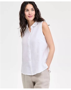 Женская рубашка без рукавов из 100% льна с застежкой на пуговицы спереди, белый Charter club