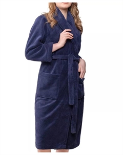 Унисекс-халат с воротником-шалью из мягкого плюшевого флиса для спа и отеля класса люкс, синий American soft linen