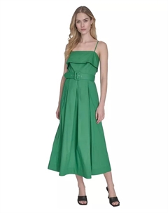 Женское хлопковое миди-платье с поясом и складчатым воротником, зеленый Vince camuto