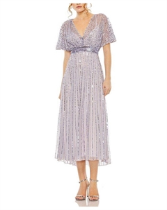 Платье с коротким рукавом и декором, силуэт A-line, фиолетовый Mac duggal