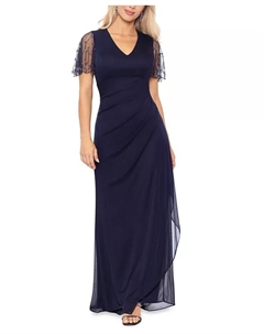 Маленькое платье-футляр с V-образным вырезом и декором, синий Xscape