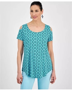 Женская блузка с принтом, короткими рукавами и открытыми плечами, зеленый Jm collection