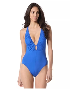 Женский цельнокроеный купальник с глубоким вырезом и вырезами, синий Vince camuto