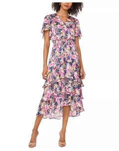 Женское платье с цветочным принтом, ярусное, с рукавами-крылышками, синий Vince camuto