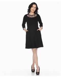 Женское платье силуэта А-силуэта с перекрещивающимся вырезом, черный White mark