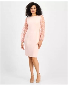 Миниатюрное платье-футляр с прозрачными рукавами и аппликацией, розовый Connected