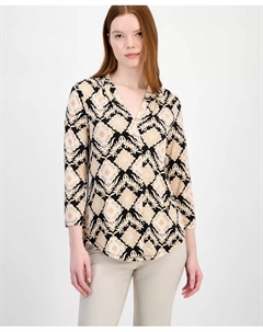 Женский вязаный топ с принтом и V-образным вырезом, с рукавом 3/4, черный Jm collection