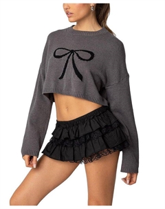 Вязаный укороченный свитер с бантом, серый Edikted
