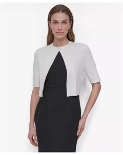 Женская укороченная вязаная кофта с рукавом 3/4, слоновая кость/кремовый Dkny