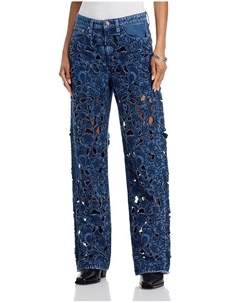 Логановские джинсы с высокой посадкой, широкие клеш и цветочным принтом, модель Hyacinth, синий Rag & bone