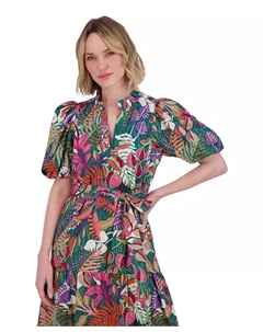 Женское хлопковое платье с принтом и пышными рукавами, мультиколор Vince camuto